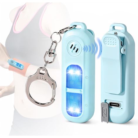 Personenalarm (130 Db) – Wiederaufladbar – Sos-led Und Blinklicht – Karabiner Inklusive – Clipbefestigung – Bärenabwehrend – Für Frauen, Kinder Und Nachtwanderer – Blau