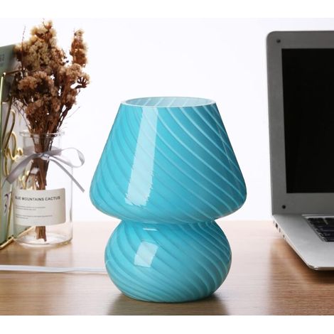 Pilzlampe - Retro-murano-stil, Halbtransparent - Geeignet Für Schlafzimmer, Wohnzimmer Usw. - 1 Stück (blaue Streifen)