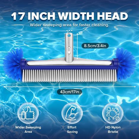 Poolbürstenkopf Mit Abgerundeten Enden, 43 Cm (17 Zoll) Poolreinigungsbürste, Bürste Zur Reinigung Von Poolwänden, Ecken Und Stufen (blau)