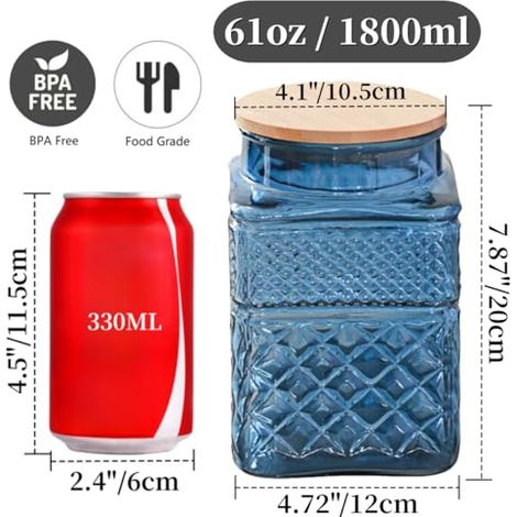 Quadratisches Glasgefäß, 66 Oz (ca. 1,7 Kg) Mit Deckel, Bonbonglas, Glasbehälter Zur Aufbewahrung Von Lebensmitteln, Geeignet Zum Mahlen Von Kaffee, Tee, Zucker, Vorratsglas