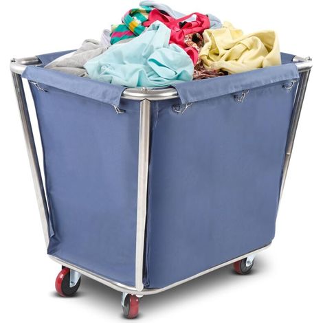 Robuster, Gewerblicher Wäschewagen Aus Edelstahl Mit Verschleißfestem Oxford-gewebe, Großer Rollkorb Mit Flexiblen Rollen Für Hotels Und Wäschereien (350 L)
