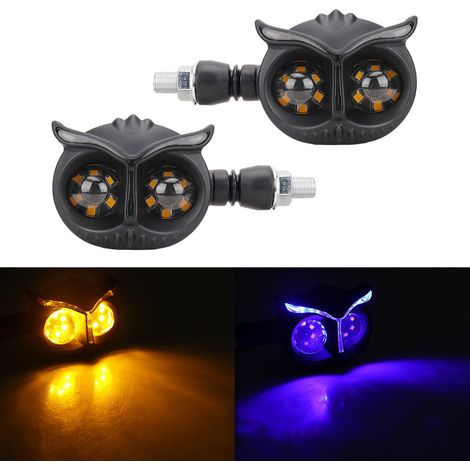 Set Aus Zwei Eulenförmigen Led-blinkern, Geeignet Für Motorräder — Trendiges Custom-upgrade, 12v, Wasserdicht (blaues Licht)