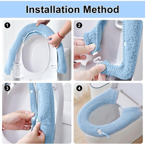 Set Mit 2 Wc-sitzbezügen, Weiche Und Warme Kissen Mit Druckknöpfen, Feste Bezüge, Waschbar Und Wiederverwendbar, Passend Für Die Meisten Wc-sitze, Blau