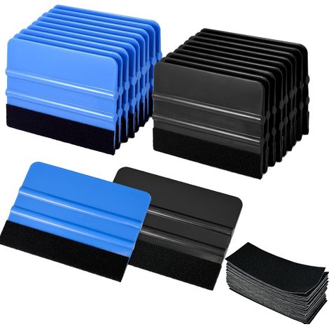Set Mit 20 Rakeln Und 20 Filzstücken – Für Fensterfolien, Aufkleber, Vinylfolien Und Tapeten – Werkzeug Zum Glätten Und Auftragen (schwarz Und Blau)