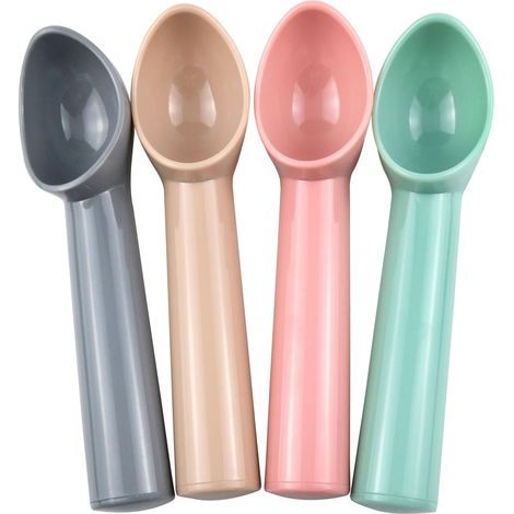 Set Mit 4 Sahnelöffeln Aus Kunststoff – Langlebig – Sicher Und Zuverlässig – Geeignet Für Wassermelone, Cupcakes Und Desserts – Küchenutensilien (grau, Rosa, Blau, Rosa)