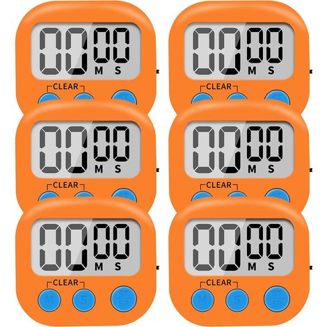 Set Mit 6 Kleinen Digitalen Küchentimern Mit Magnetischer Rückseite Und Ein-/ausschalter, Countdown In Minuten Und Sekunden (orange)