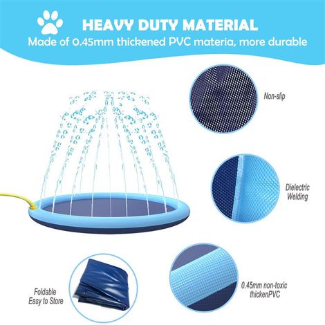 Sprinklermatte Für Hunde Und Kinder – 150 Cm Dickes Hundebecken Mit Sprinkler – Spielmatte Für Haustiere Im Freien – Wassermatte – Spielzeug Für Hunde, Katzen Und Kinder
