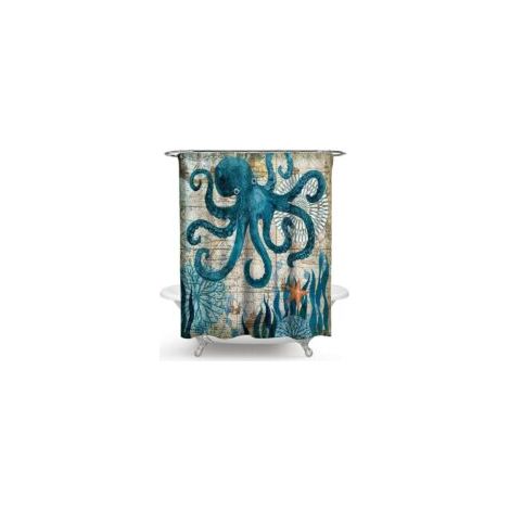 Strapazierfähiger, Wasserdichter Und Schimmelresistenter Duschvorhang Aus Stoff Mit Meeresschildkröten- Und Ozeanlandschaftsmuster (oktopus, 180 X 180 Cm)