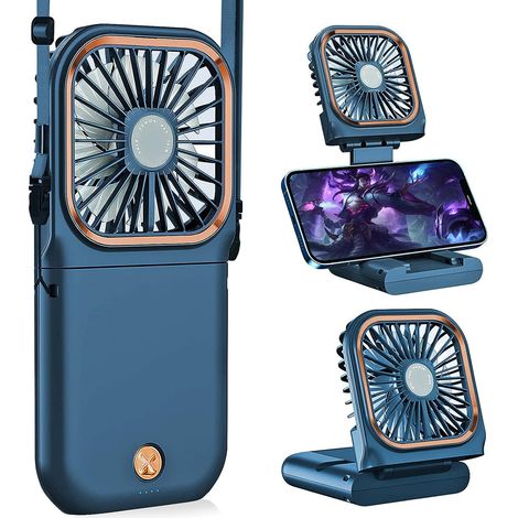 Tragbarer, Persönlicher Handventilator, Faltbar, Mini Und Leise, Usb-aufladbar, Mit Handyhalterung Und 3000 Mah Powerbank.
