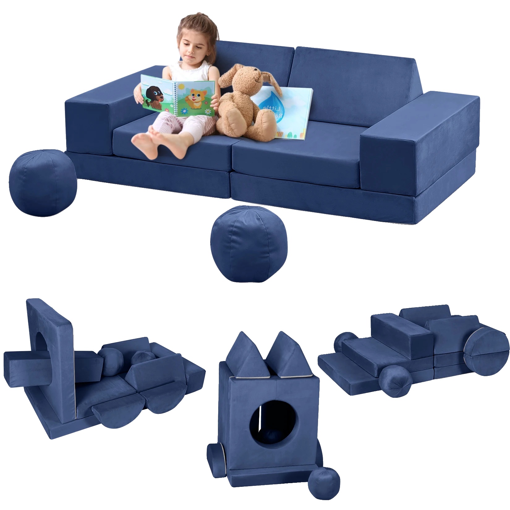 Kinder Spielcouch, Modulares Design, Weiche Schaumstoffkonstruktion, Blau