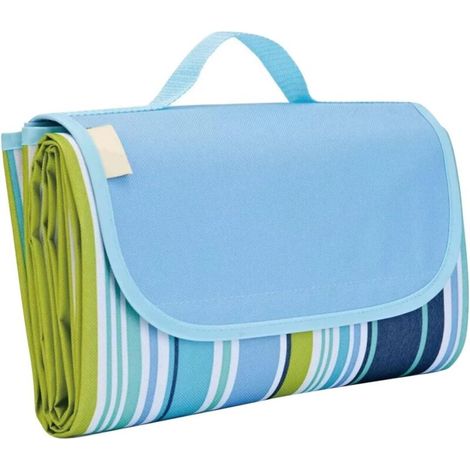 Wasserdichte Picknickdecke – Geeignet Für Draußen, Strand, Drinnen Usw. – 1 Stück, Blau Gestreift / 145 X 200 Cm