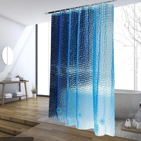 Wasserdichter Duschvorhang Mit 12 Haken – Blaues Wasserwürfelmuster – 180 X 180 Cm