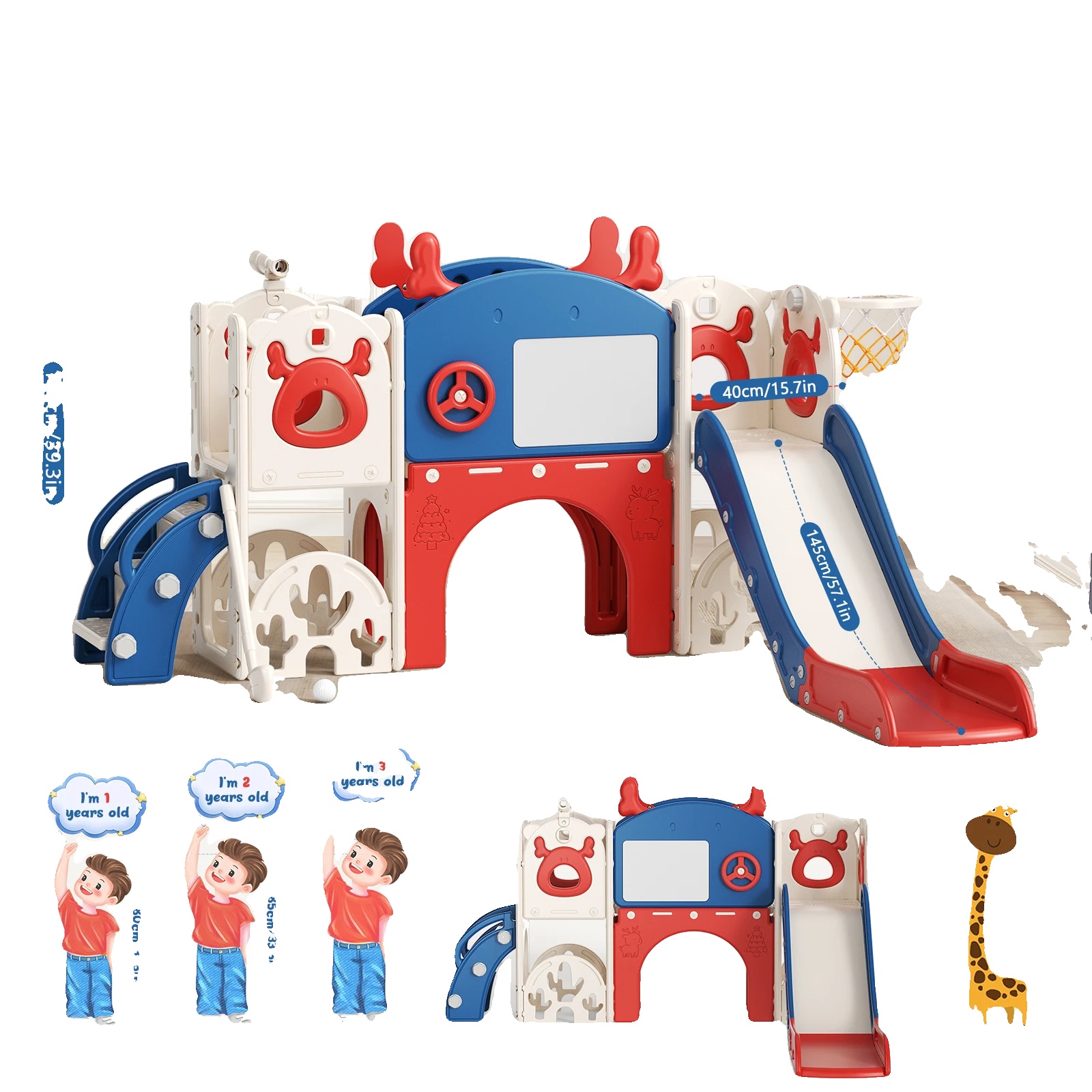 Kleinkind-rutschensatz, 7-in-1 Spielaktivitäten, Sicherer Indoor-spielplatz, Blau