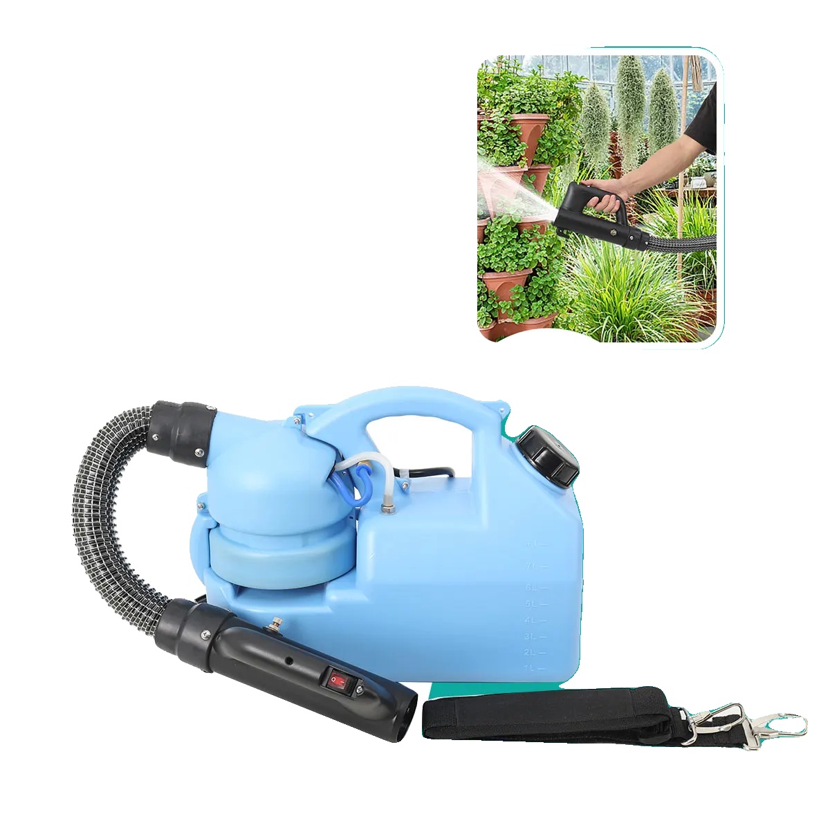 Elektrischer Ulv-nebelgerät, 850w Leistung, 7l Tankinhalt, Einstellbare Sprühmenge 0-300ml/min, Effektive Reichweite 6-8m, Nebelpartikelgröße 0-20