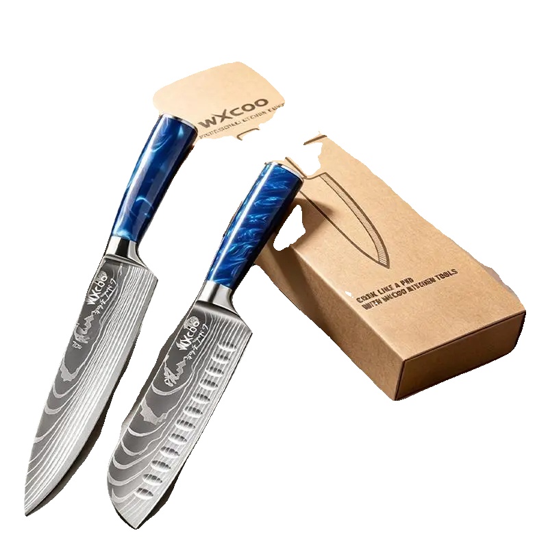 Messer Set, Professionelle Qualität, Ergonomisches Design, Blaue Harz