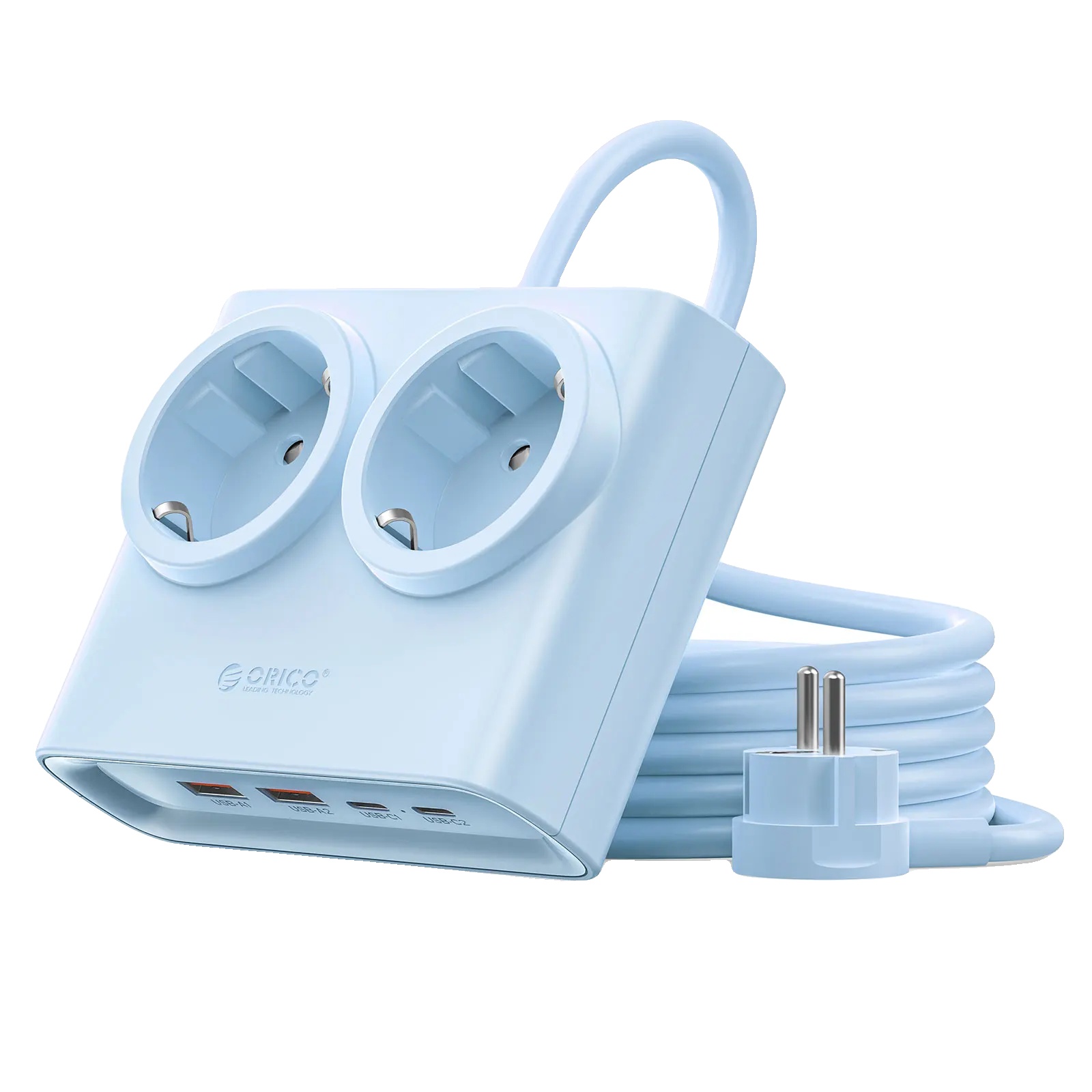 Steckdosenleiste, 2 Ac-steckdosen, 2 Usb-ports, 25w Eu Blau