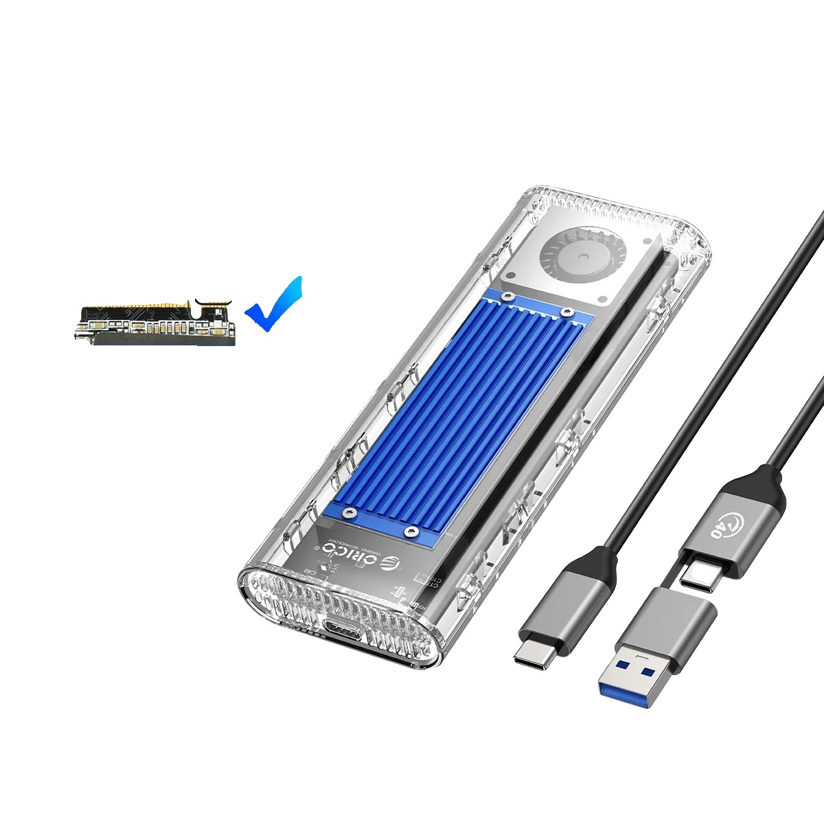 Usb4 M.2 Nvme Ssd-gehäuse, 40 Gbps Übertragungsrate, Integrierter Kühlventilator, Mit Fan Blau