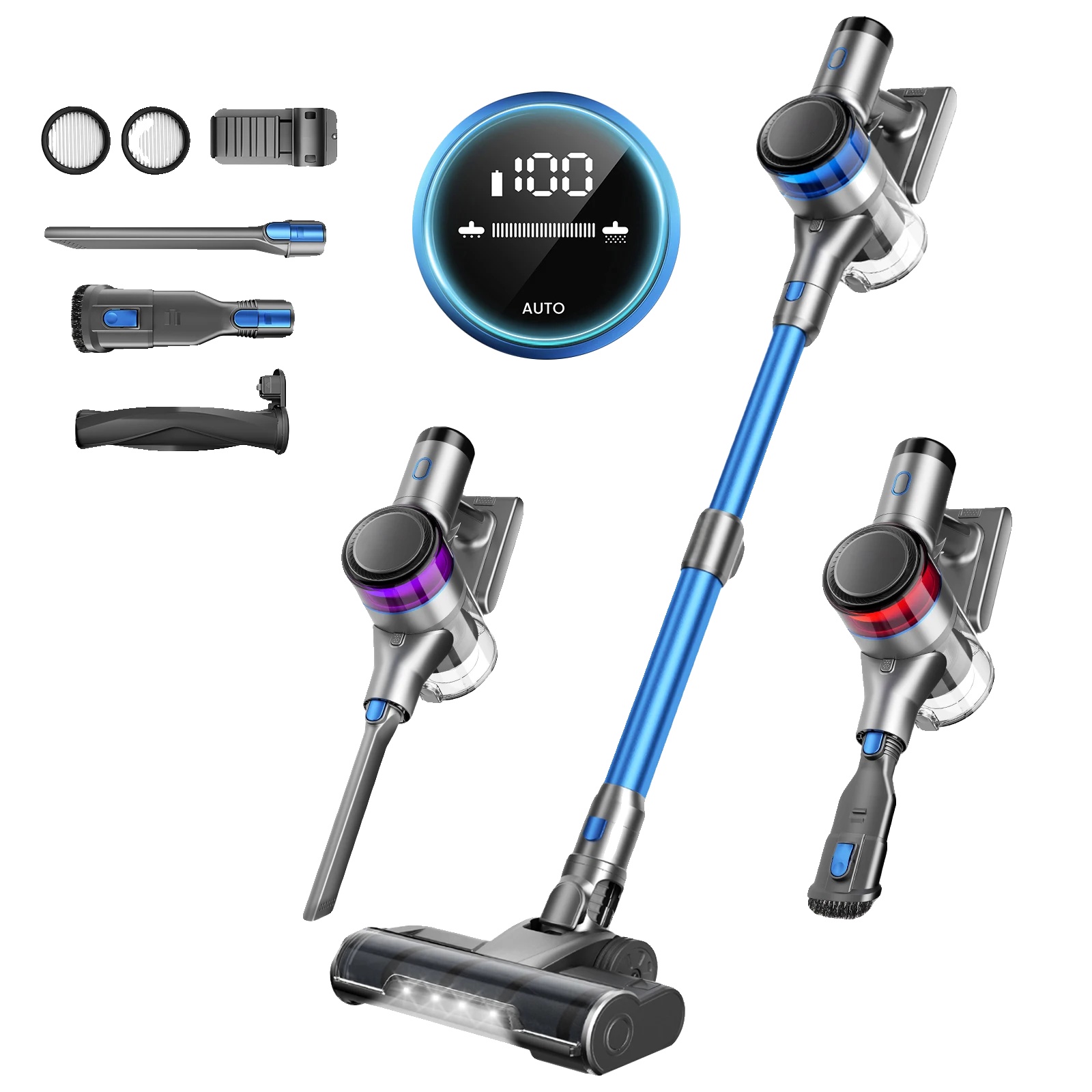 Kabelloser Staubsauger, Starke Saugkraft, Lange Akkulaufzeit, Blau, Eu