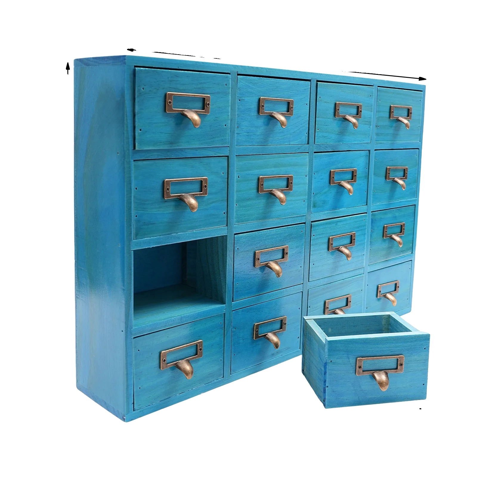 Vintage 16-schubladen-schrank, Holz Und Metall, Platzsparendes Design, Blau