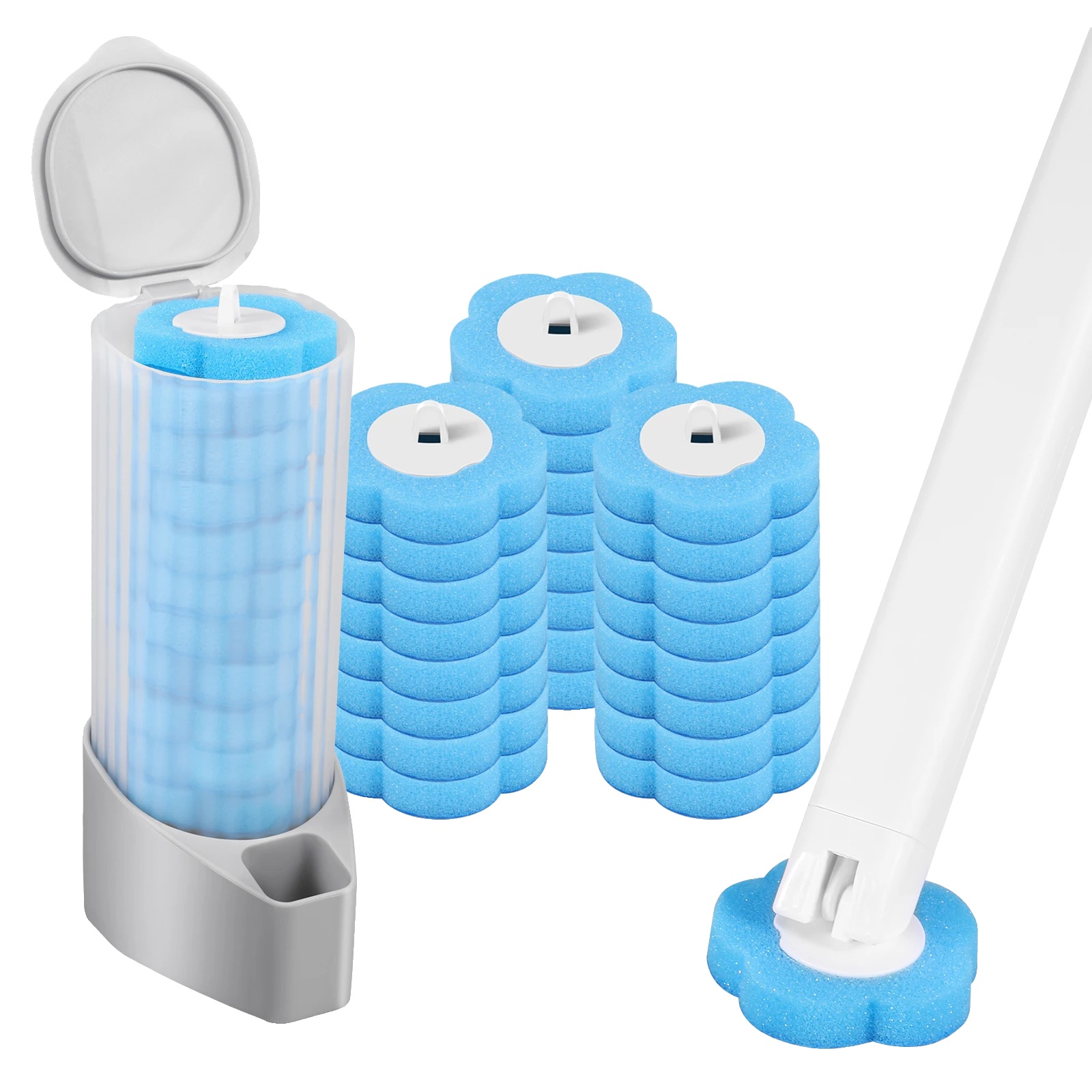 Toilettenbürste, Automatisches Deckelöffnen, Einwegbürstenköpfe, D 24 Stück Blaue Köpfe
