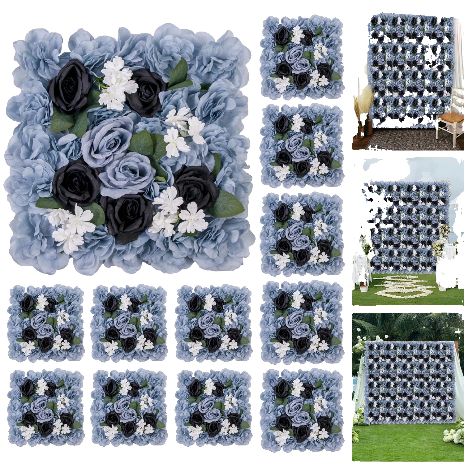 Floral Wandpaneel, Künstliches Blumendesign, Vielseitige Dekoration, Blau