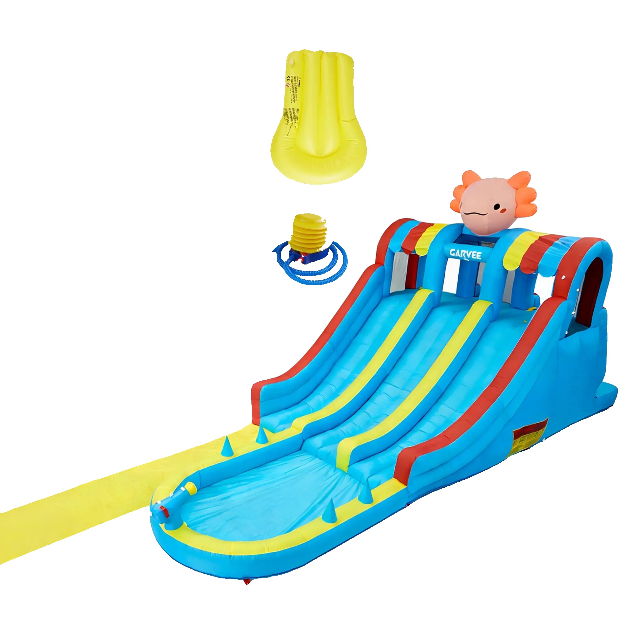 Aufblasbarer Wasserpark, Doppelslide, Kletterwand, Blau