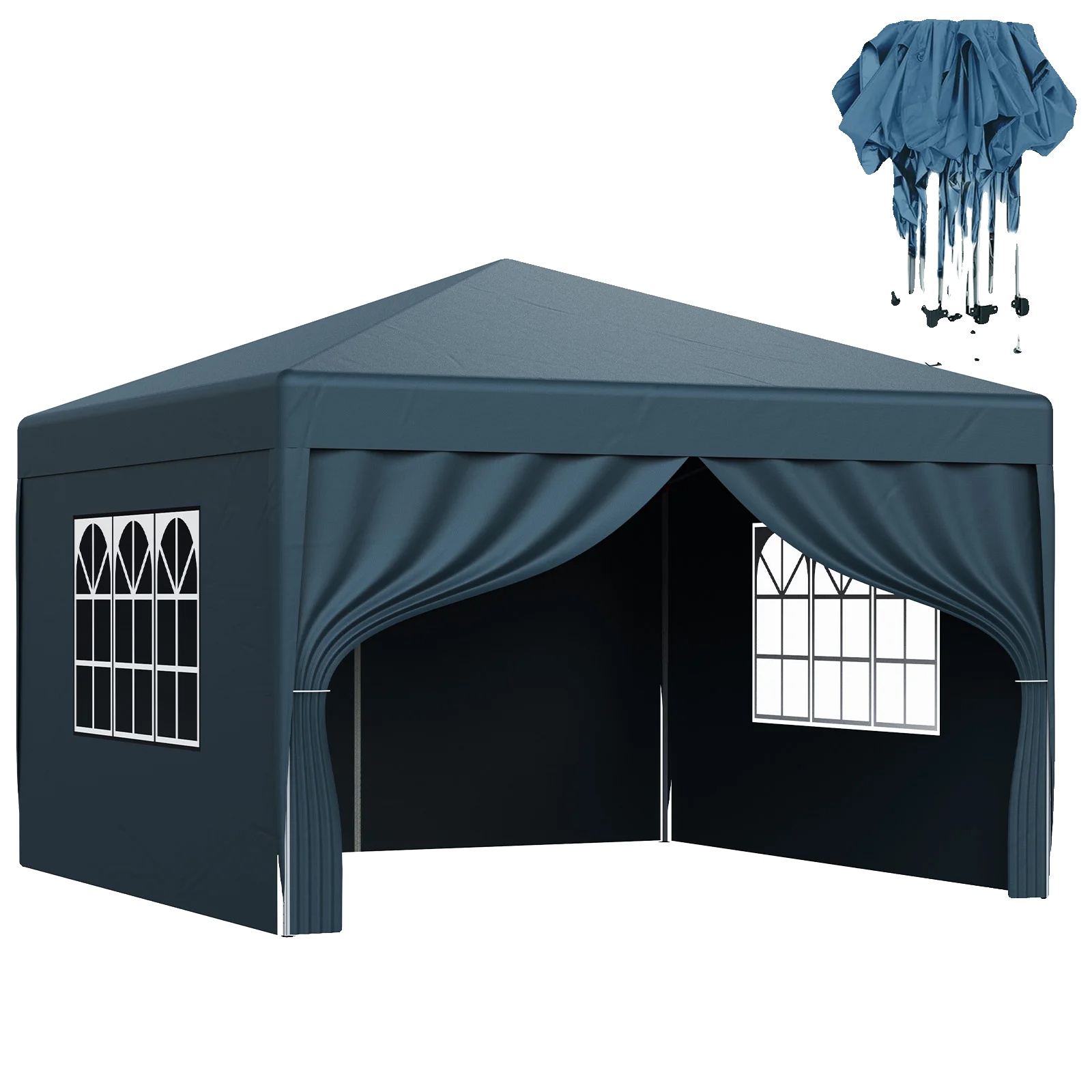 Pavillon, Wasserdichte Überdachung, Höhenverstellbar, Blaue 3x3m Stoff