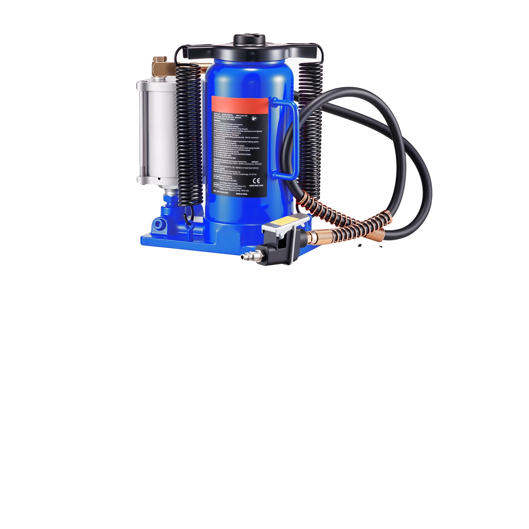 Hydraulischer Flaschenheber, 20 Tonnen Tragfähigkeit, Duale Betriebsmodi, Blau