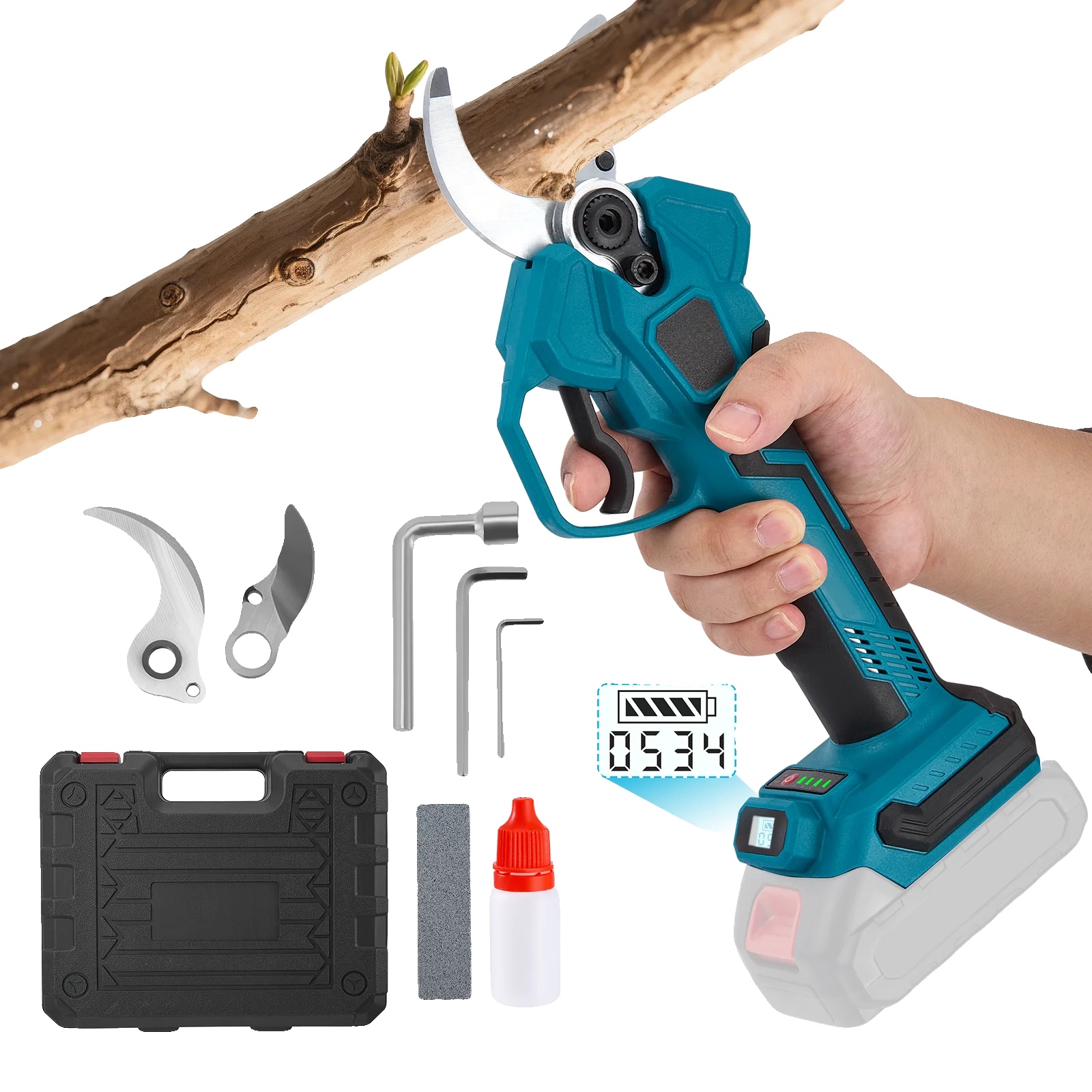 Elektrische Baumschneider, Verstellbarer Schneiddurchmesser, Ergonomisches Design, Blau