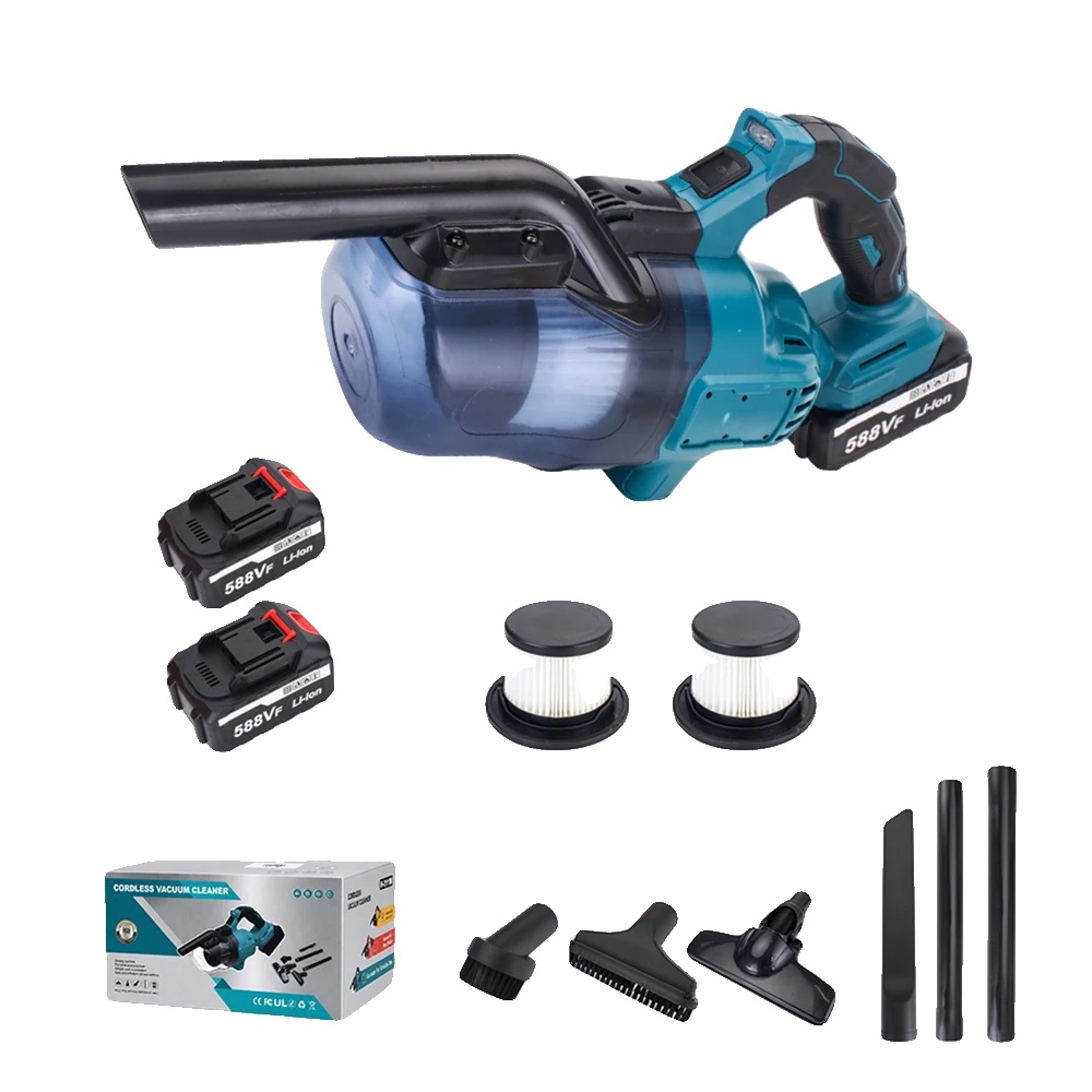 Elektrischer Staubsauger, Starke Saugleistung, Kabellos Und Tragbar, 2 Batterie Blau, 100v-240v Eu Stecker