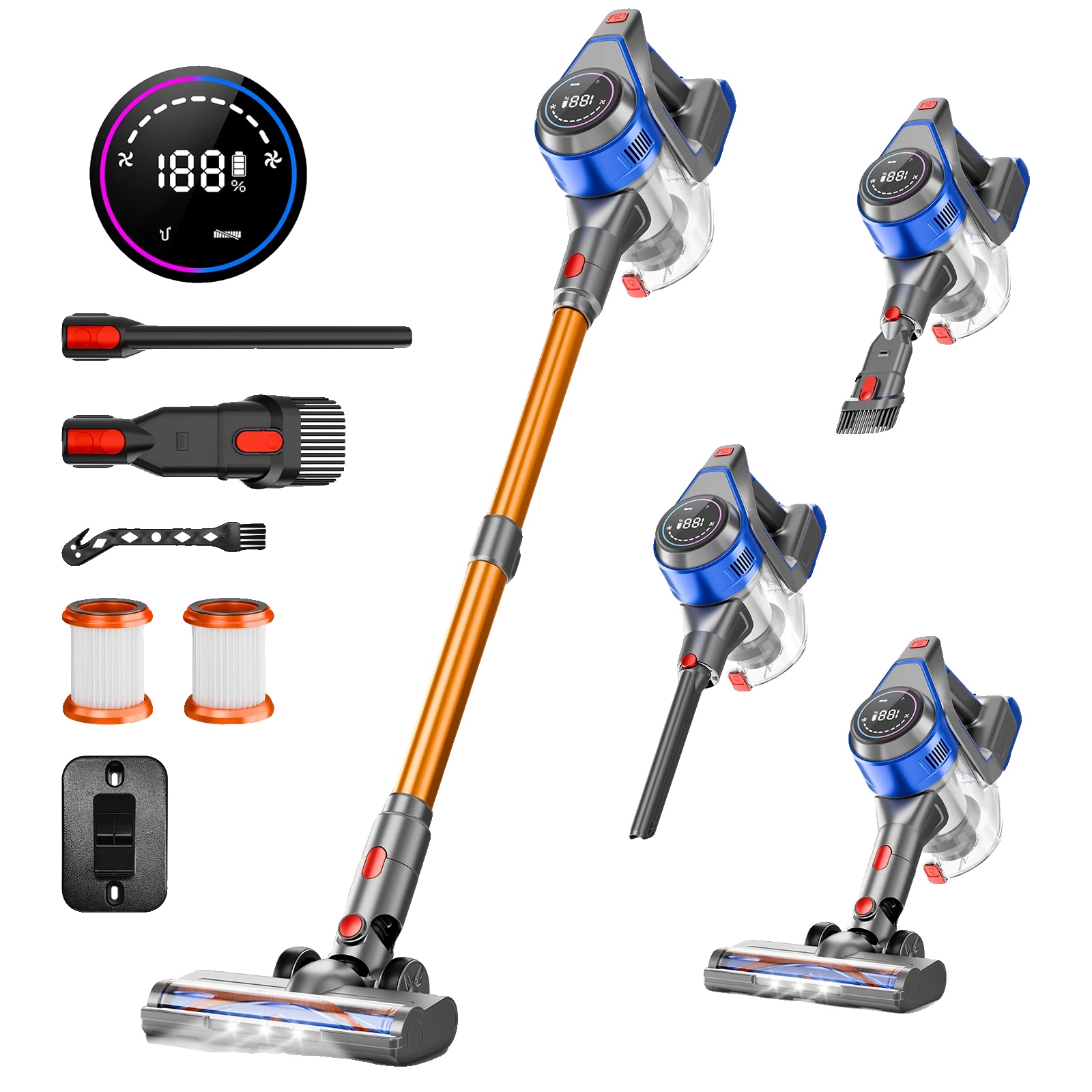 Akku-staubsauger, Starke Saugkraft, Leichtes Design, Blau, Eu-a