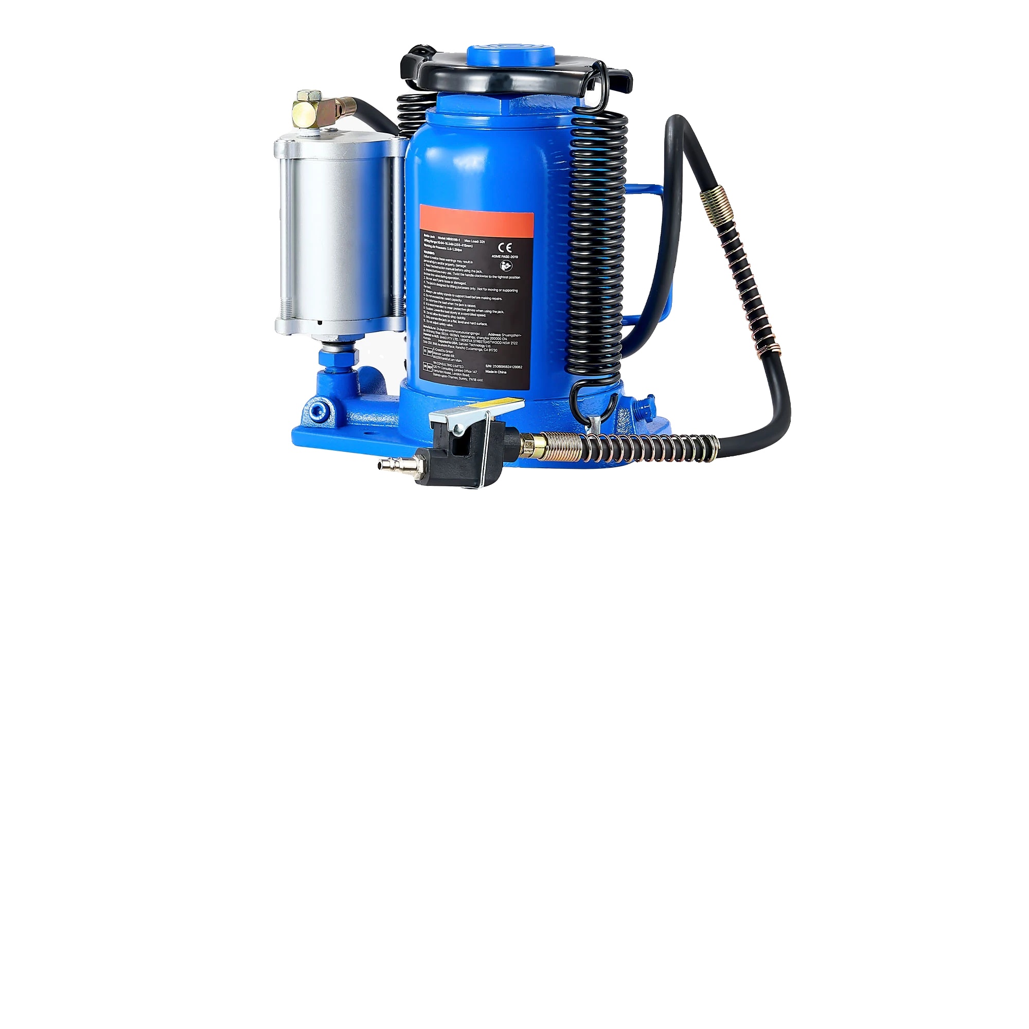 Hydraulischer Flaschenheber, Manuelle Und Pneumatische Betätigung, Hohe Tragfähigkeit, 32t Blau