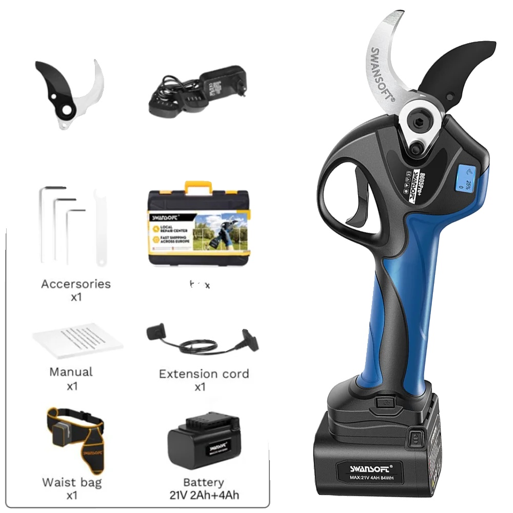Elektrische Baumschneider, Bürstenloser Motor, Dual-batterieoptionen, Blau, Zwei Batterien
