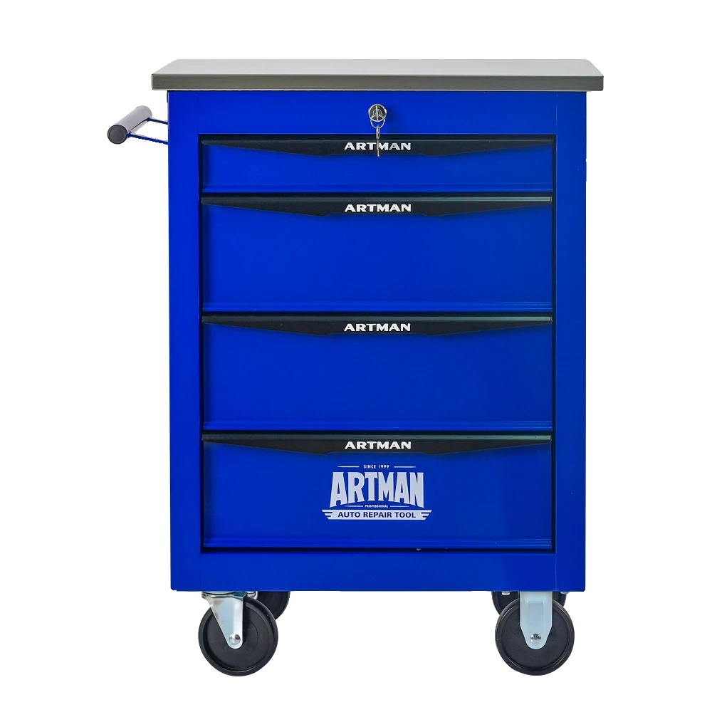 Werkzeugwagen, 4 Schubladen, Robuste Stahlkonstruktion, Blau-4 Schubladen