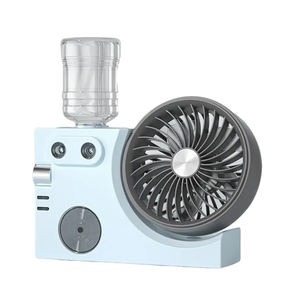 Tragbarer Nebeltischventilator, Usb Wiederaufladbar, Ultra-leiser Betrieb, Blau