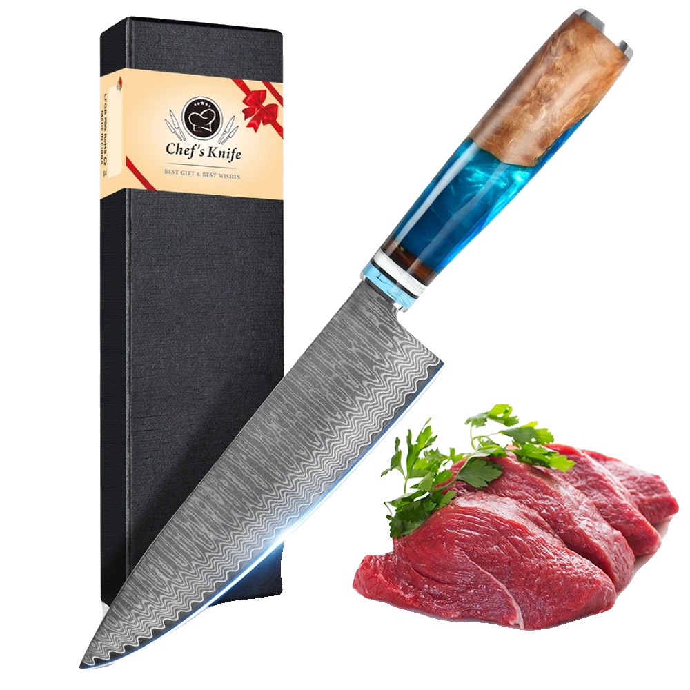 Kochmesser, Damaststahlklinge, Edelstahlgriff, Kochmesser