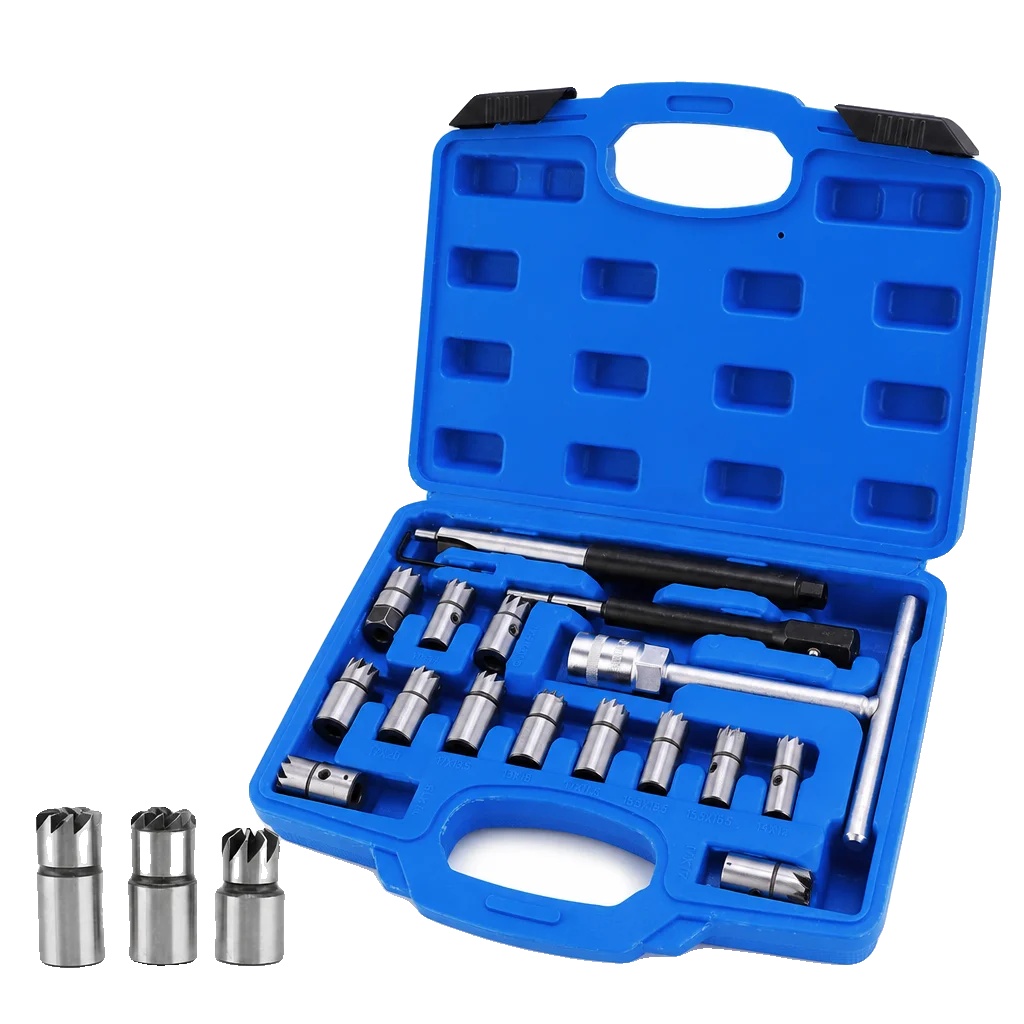 Diesel-injektor-sitzschneider-werkzeugsatz, 17-teiliges Set, Kohlenstoffstahl, Blau