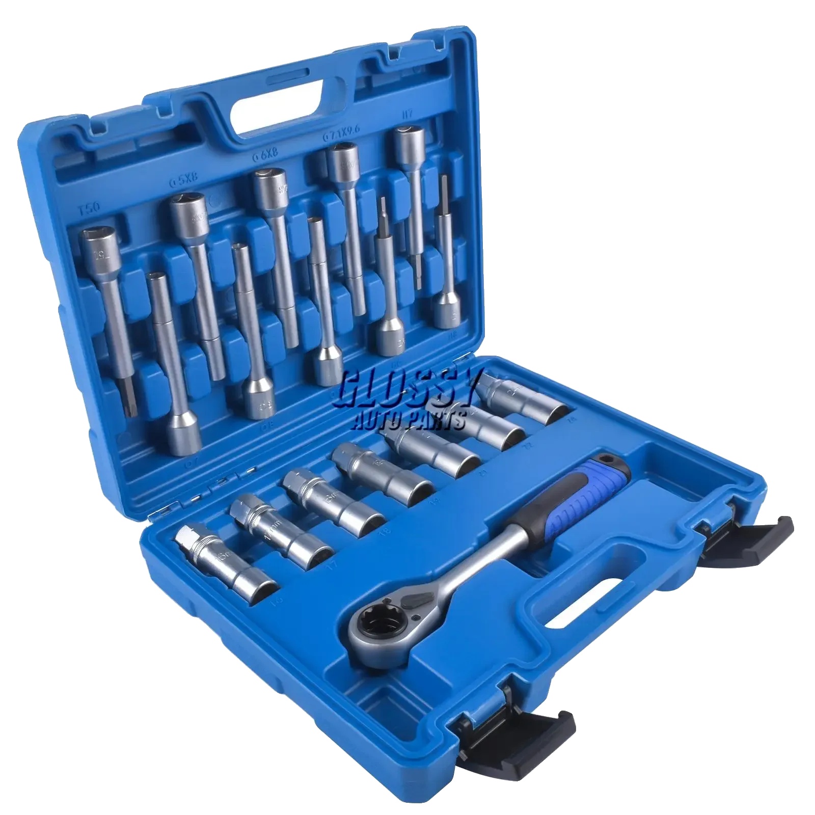 Schockabsorber-mutterwerkzeugset, Hochwertiger Chrom-vanadium-stahl, 21mm Durchgangsratsche, Steckdosen Größen: 16-24mm, Sechskant Größen: 6-9mm,