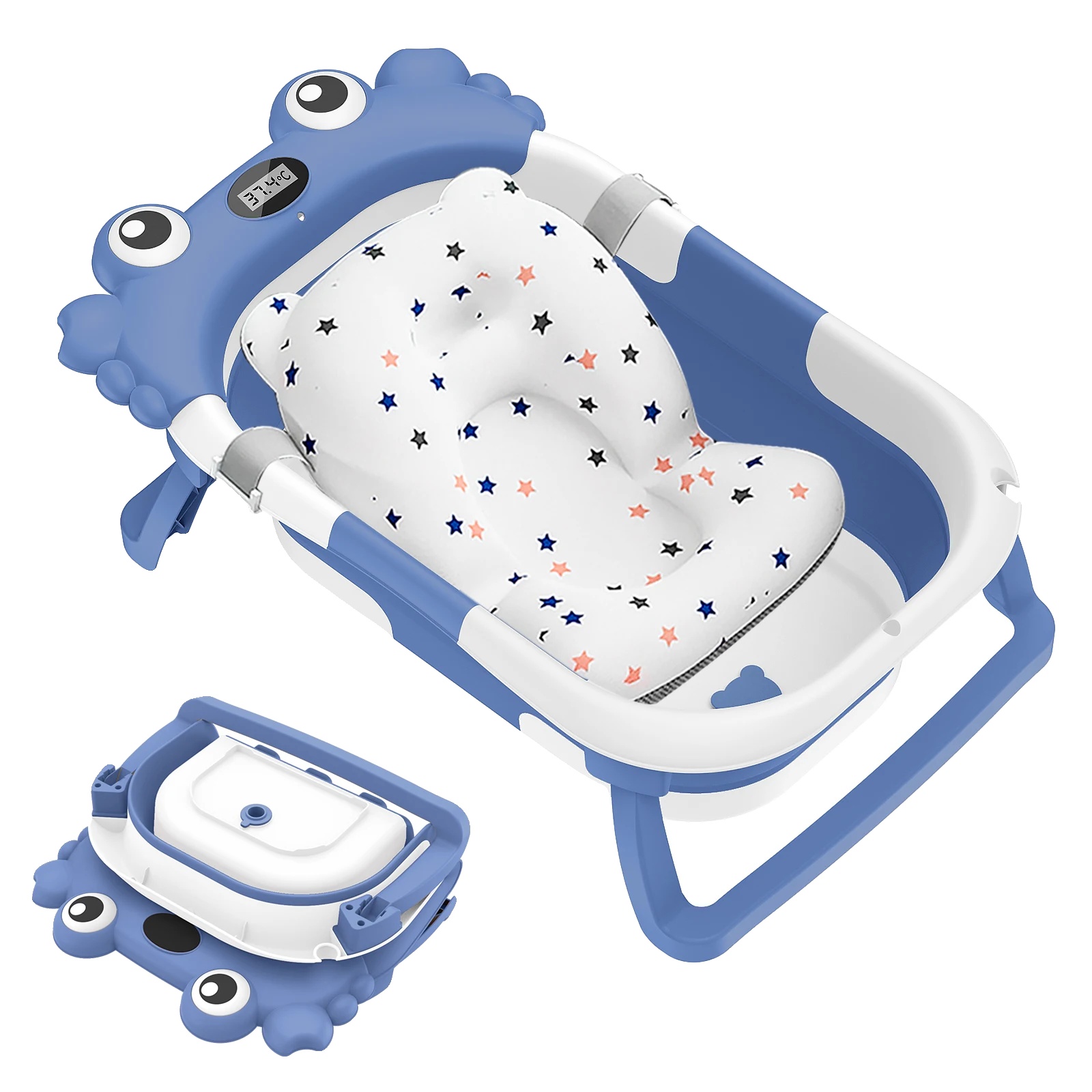 Babybadewanne, Rutschfeste Basis, Integriertes Thermometer, Blaue-art A