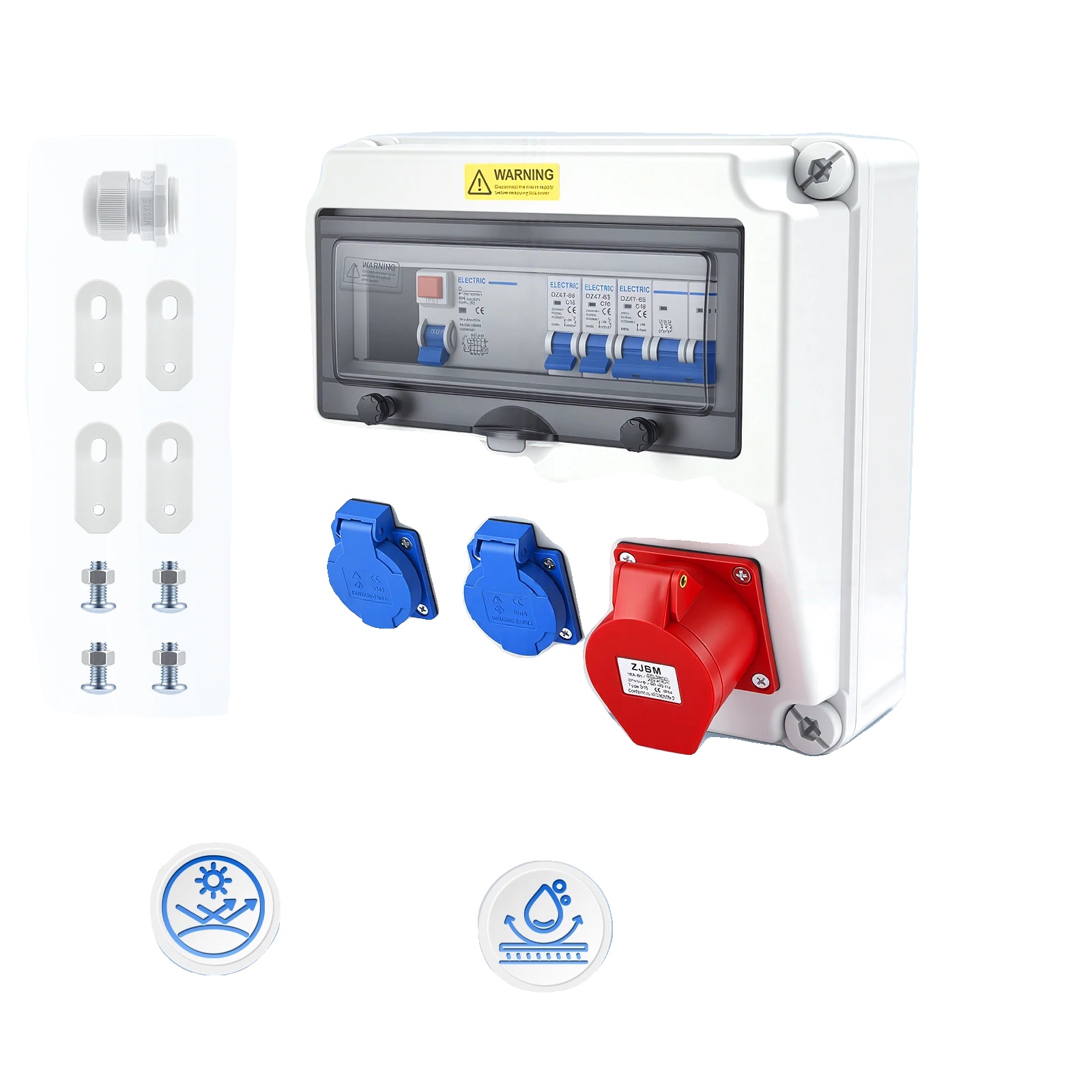 Stromverteiler, Sicherungsautomat, 2x Schuko- Und Cee-steckdose, Blau