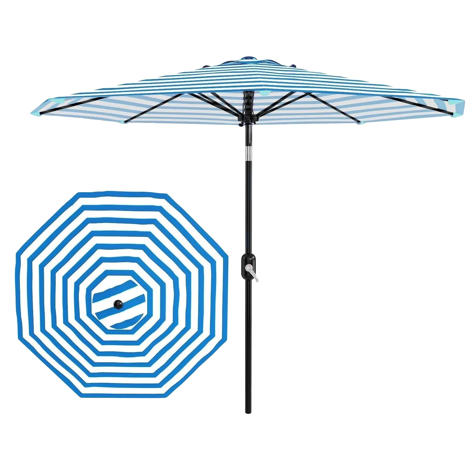 Terrassenumbrella, 270 Cm Durchmesser, Uv- Und Wasserabweisendes Dach, Manuelle Bedienung, Eisenrahmen, Automatischer Neigungsmechanismus