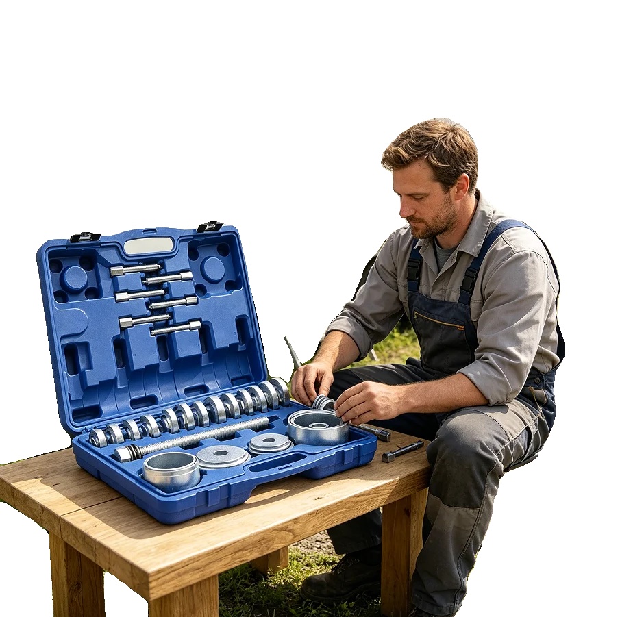 Radlagerwerkzeugset, 31-teiliges Set, Kohlenstoffstahl, Druckplatten-durchmesser 50 Bis 83,4 Mm, Spindelgröße 22,2 X 300 Mm, Glockendurchmesser 76 Bis