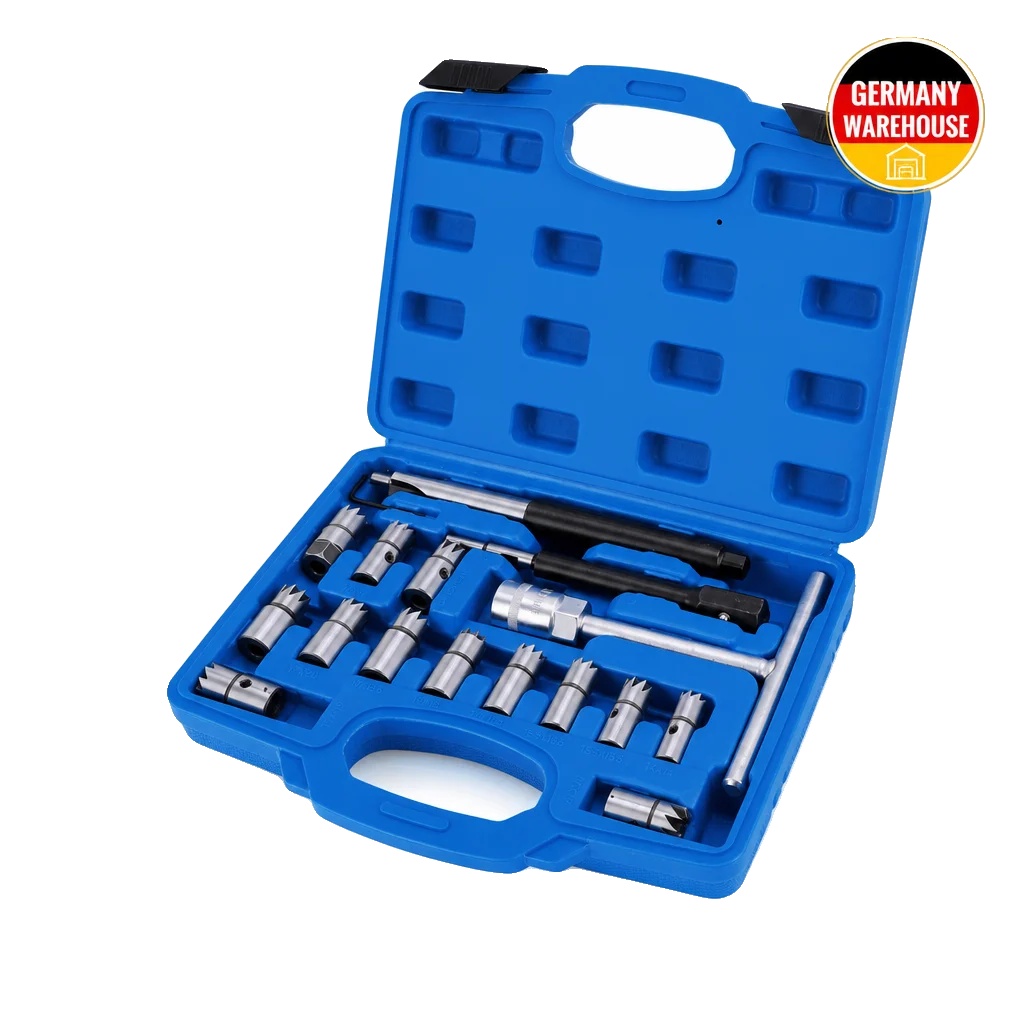 Diesel-injektor-sitzschneider-kit, 17-teiliges Werkzeugset, Aus Kohlenstoffstahl, Blau