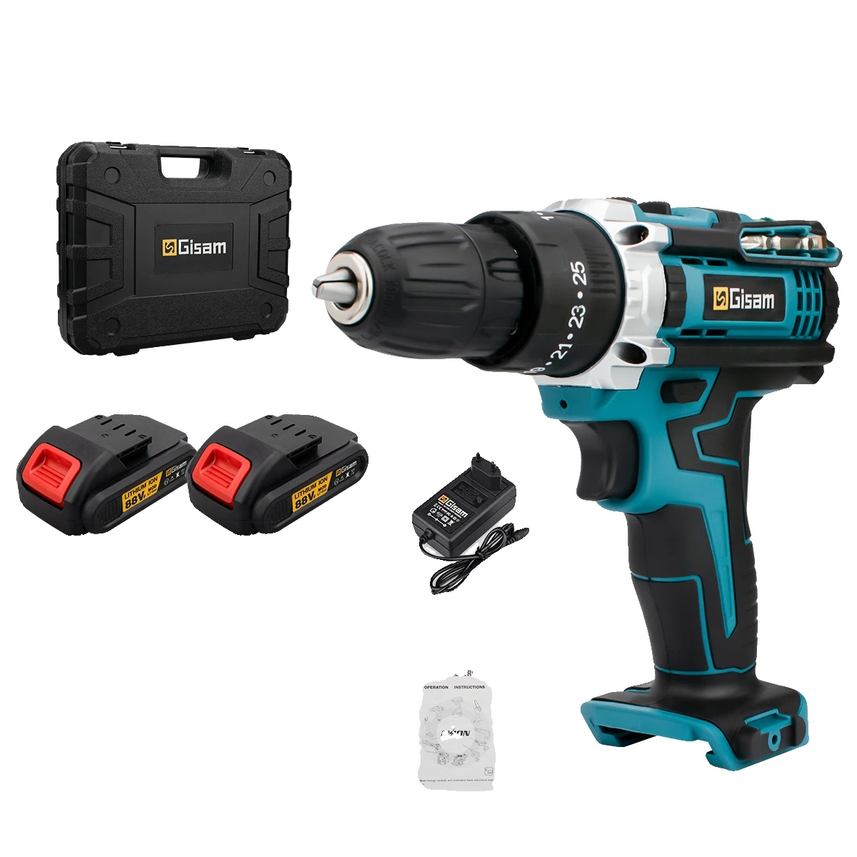 Schlagbohrmaschine, 25 Nm Drehmoment, Dualbereichsgeschwindigkeitsregelung, 2 Batterie-blau B