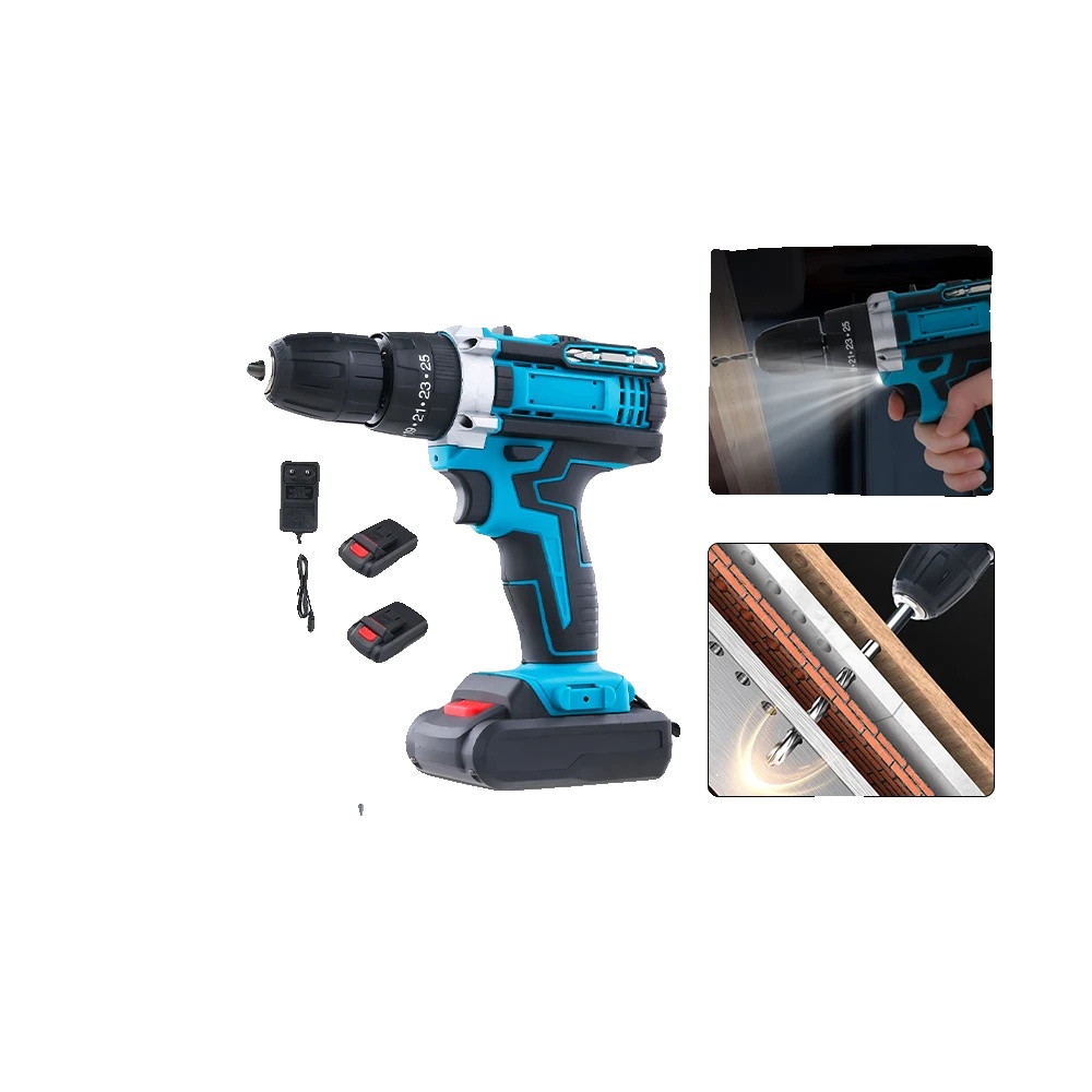 Schlagbohrmaschine, 25+3 Geschwindigkeitsstufen, 18v Akku, Dual-akkusystem, Leichtes Design, Drei Funktionen