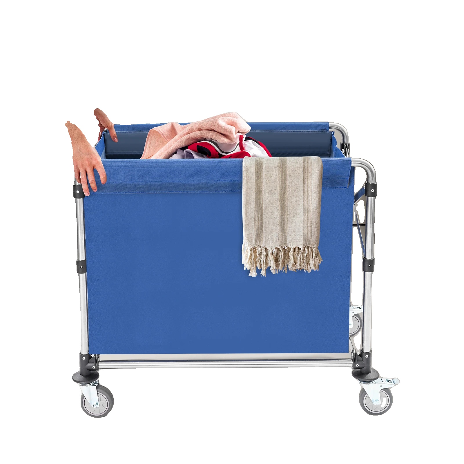 Faltbarer Wäschewagen, 200 Kg Tragfähigkeit, Wasserdichtes Oxford-gewebe, Edelstahlrahmen, Bremsräder, Abmessungen 87 Cm X 52 Cm X 78 Cm