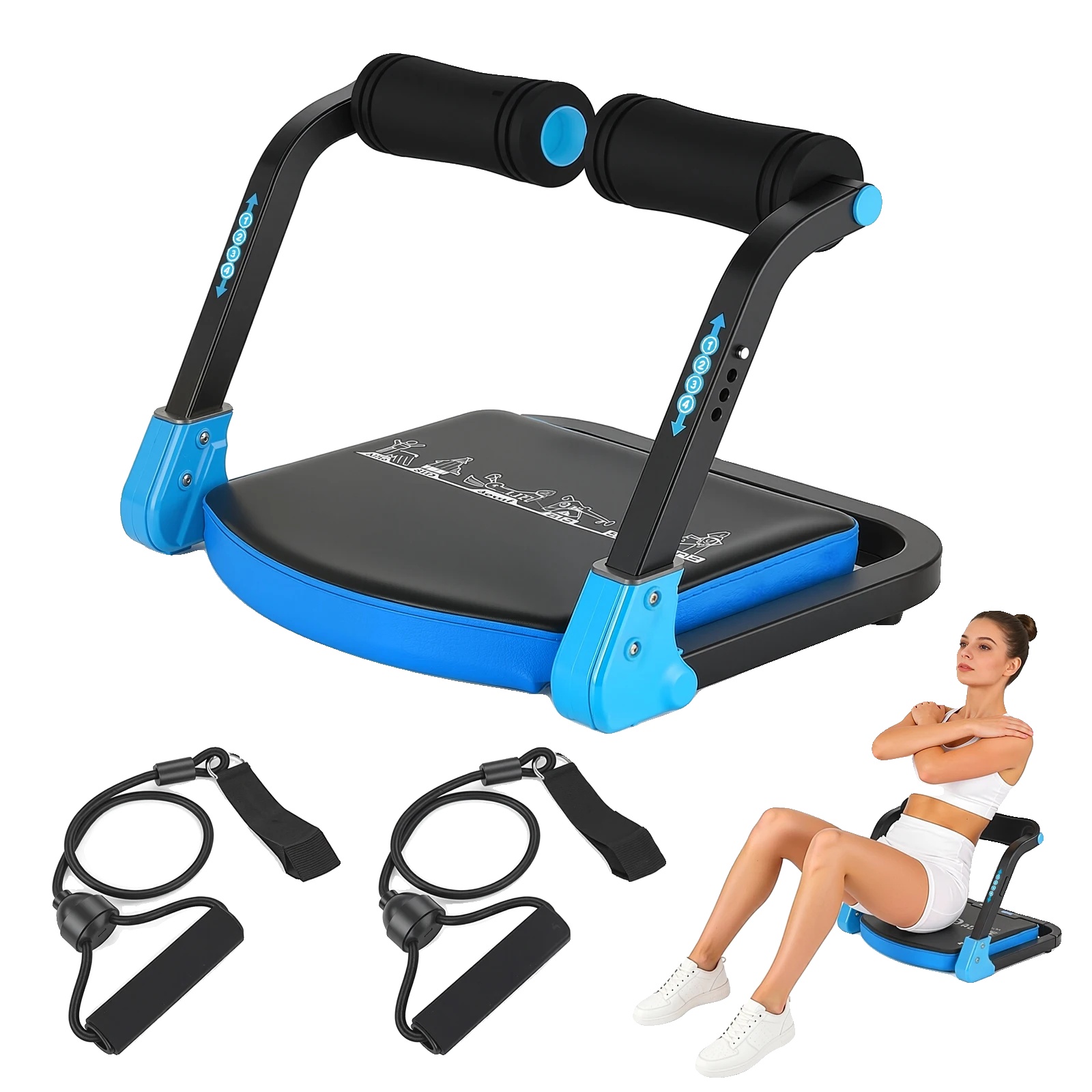 Bauchmuskeltrainingsgerät, Faltbares Design, Verstellbarer Widerstand, Blau