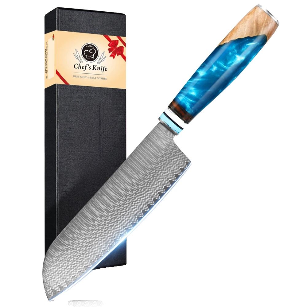 Santoku-messer, Damaststahl, Ergonomischer Griff, Santoku-messer