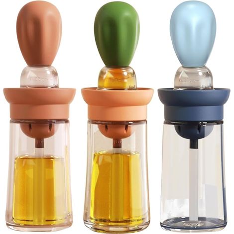 Ölspender Mit Pinsel – 3er-set – 2-in-1-ölspender Aus Glas – Mit Pinsel – Zum Kochen Und Backen – 180 Ml – Blau + Grün + Rot