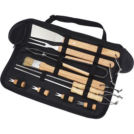 10-teiliges Grillzubehör-set Aus Edelstahl Für Herren, Hochwertiges Grillbesteck-set Für Camping, Braun